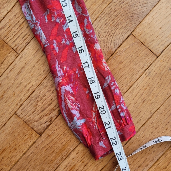 Lucky Brand Red Floral Peasant Top Fringe Tassels XS - Picture 15 of 15